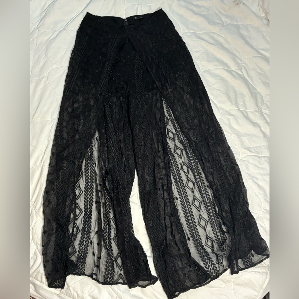 Black Lace Open Leg Pants